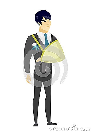 Injured groom with broken arm. Vector Illustration