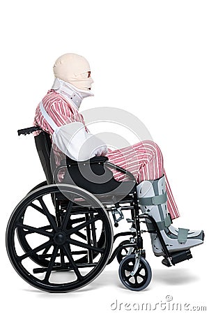 Injured man in a wheelchair side view Stock Photo