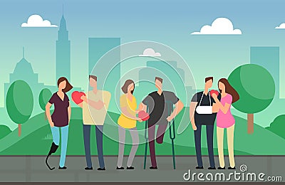 Injured people poster. Philanthropy, volunteering vector concept Vector Illustration