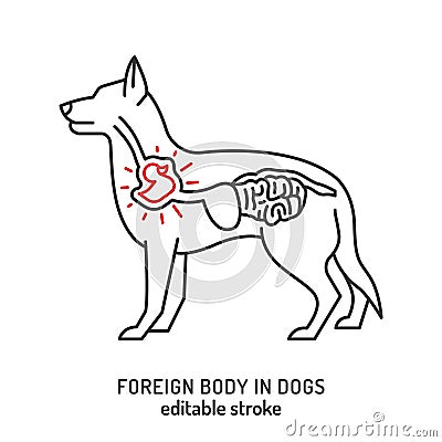 Injuries in dogs. Foreign body trauma icon, pictogram. Vector Illustration