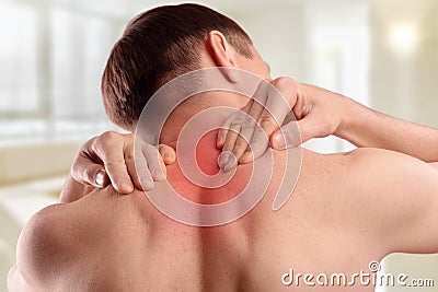 Injury of the cervical spine. Pain in the neck and back Stock Photo