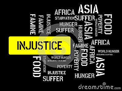 INJUSTICE - JUSTICE - image with words associated with the topic FAMINE, word cloud, cube, letter, image, illustration Cartoon Illustration