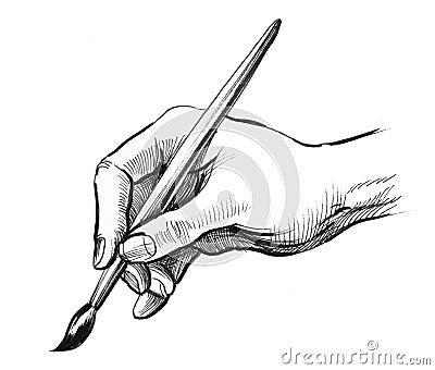 Hand holding a painting brush Cartoon Illustration