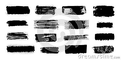 Ink blob brush. Black paint strokes with dirty grunge texture, brush stains splatters and drips. Vector isolated set of Vector Illustration