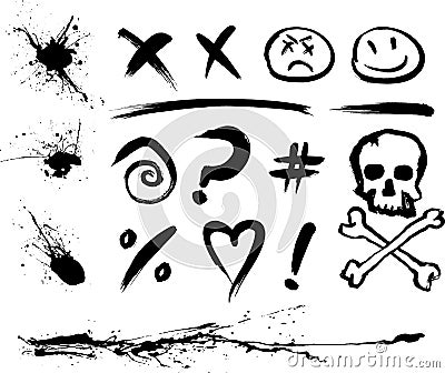 Ink Blotches and Symbols Vector Illustration