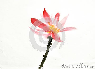 Ink brush painting of lotus flower in Chinese oriental style Stock Photo