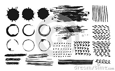 Ink brush strokes splashes doodle lines vector set Vector Illustration