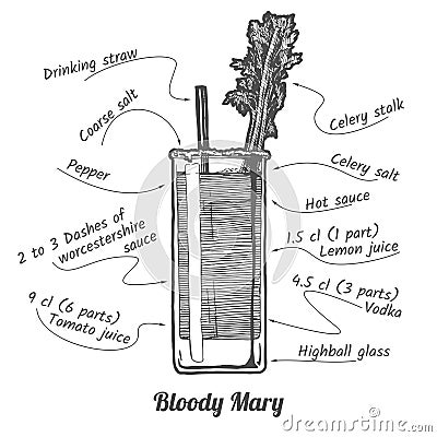 Cocktail Bloody mary Vector Illustration