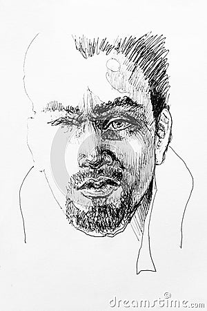 Ink drawing male portrait sketch character Cartoon Illustration