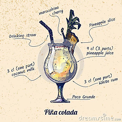 Cocktail pina colada Vector Illustration