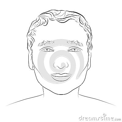 Ink drawing of young attractive male face Vector Illustration