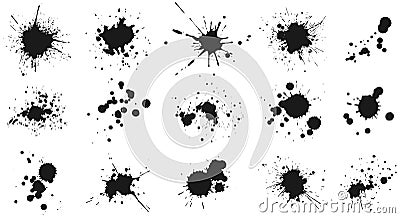 Ink drops and splashes. Blotter spots, liquid paint drip drop splash and ink splatter. Artistic dirty grunge abstract Vector Illustration