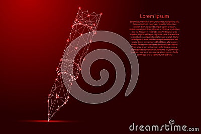 Ink fountain pen, business concept, from futuristic polygonal red lines and glowing stars for banner, poster, greeting card. Vector Illustration