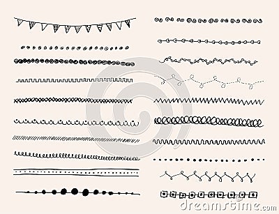 Ink hand-drawn line border set. Vector Illustration