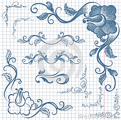 Ink hand-drawn line border set Vector Illustration