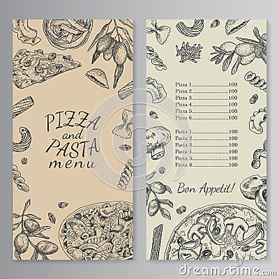 Ink hand drawn pizza and pasta menu template Vector Illustration