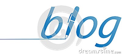 Ink pen writes a blue blog line Vector Illustration
