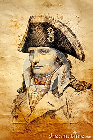 Ink portrait of Napoleon Bonaparte on aged paper Stock Photo