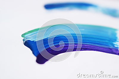Ink scratches in the colors blue, purple, lilac and water on a white paper Stock Photo