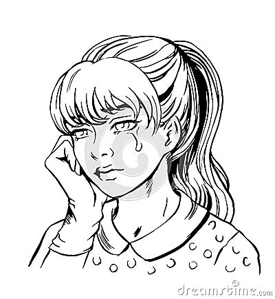 Ink sketch crying girl Vector Illustration