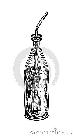 Ink sketch of soda bottle. Vector Illustration