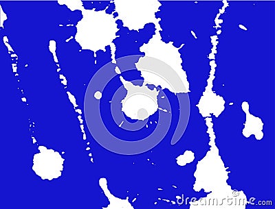 Ink splash, stains and strokes. Paint splatter. White blots on blue. Vector Illustration