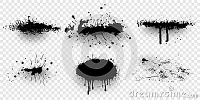 Ink splashes. Black inked splatter dirt stain splattered spray splash. Spray paint vector elements isolated on White Vector Illustration