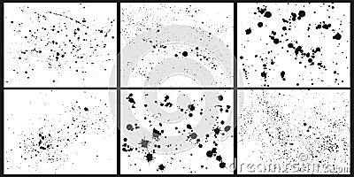 Ink splatter background. Abstract black paint splashes, splashed inks drips and dots stains silhouette vector set Vector Illustration