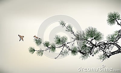 Ink style Pine Tree Vector Illustration