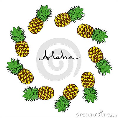 Ink vector coloured pineapple frame in original Vector Illustration