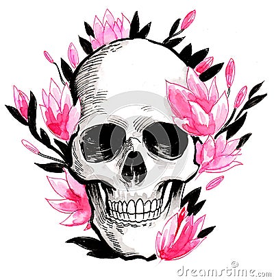 Skull and blossom Cartoon Illustration