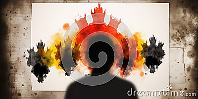 inkblot test image, set against mysterious, interpretive background, use of projective techniques in psychological Stock Photo