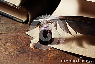 Inkpot And Quill Pen Stock Photo