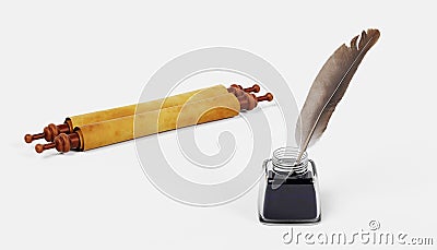 Inkpot with quill Stock Photo