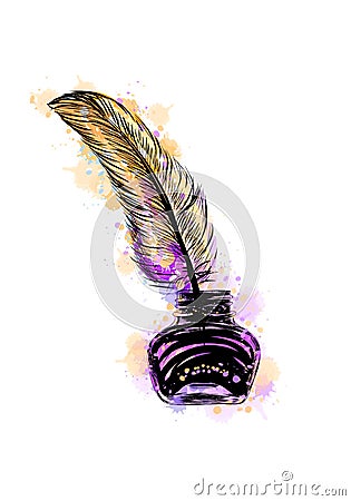 Inkwell with feather Vector Illustration