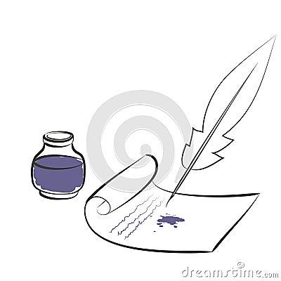 Inkwell pen paper Vector Illustration