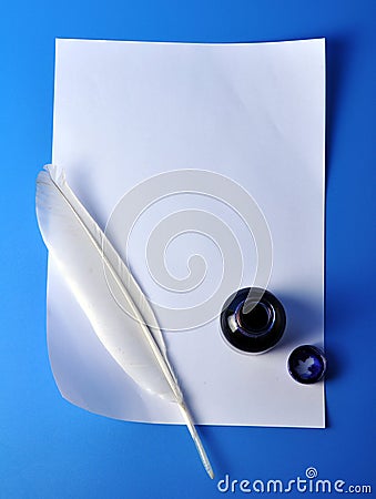 Inkwell and quill Stock Photo