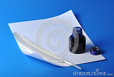 Inkwell and quill Stock Photo