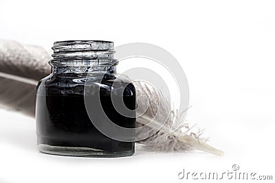 Inkwell and quill Stock Photo