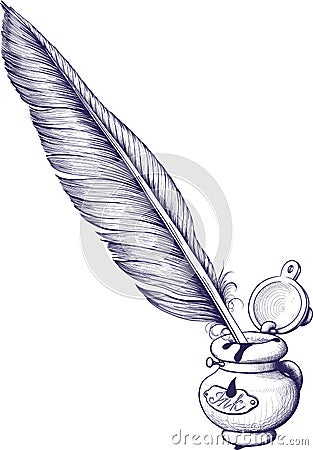 Inkwell and quill pen Vector Illustration