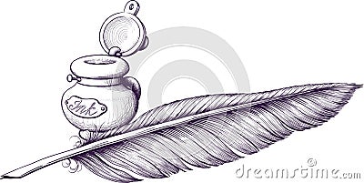 Inkwell and quill pen Vector Illustration