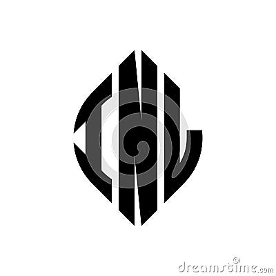 INL circle letter logo design with circle and ellipse shape. INL ellipse letters with typographic style. The three initials form a Vector Illustration