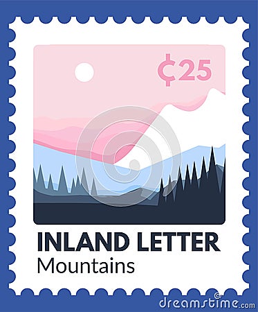 Inland letter with mountains landscape and price Vector Illustration