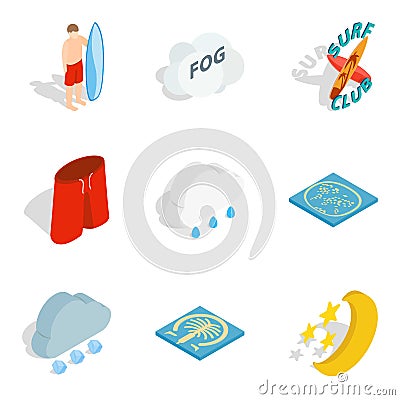 Inland water icons set, isometric style Vector Illustration