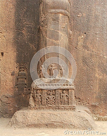 Inlay sculptures in Buddhist cave Stock Photo