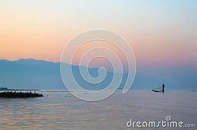 Inle Lake traditional fisherman Editorial Stock Photo