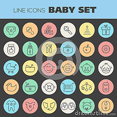 Inline Baby Icons Collection Vector Illustration