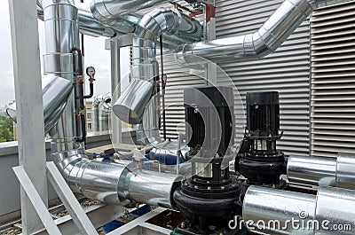 Inline centrifugal pumps with pipework Stock Photo