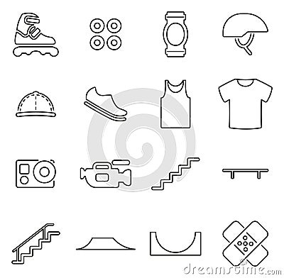 Inline Extreme Sport Icons Thin Line Vector Illustration Set Vector Illustration