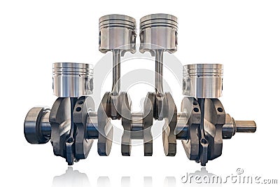 Inline four cylinder of diesel and gasoline engine with crank shaft isolate on white background with cliping path. Stock Photo